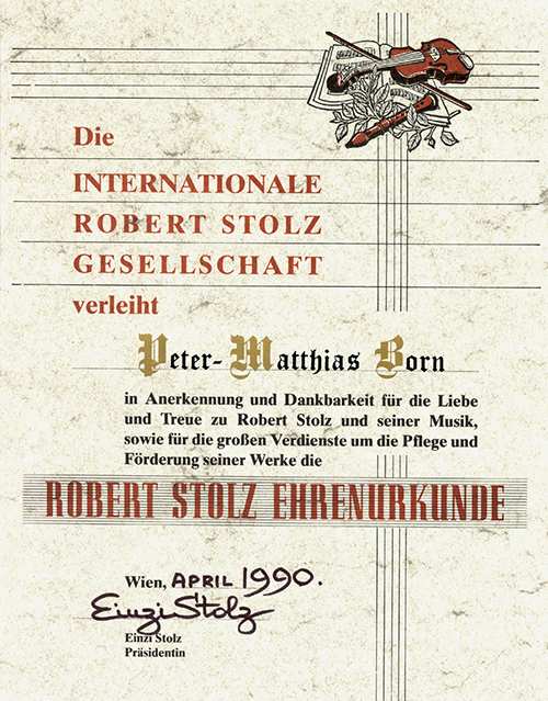 Robert Stolz Urkunde an Peter-Matthias Born